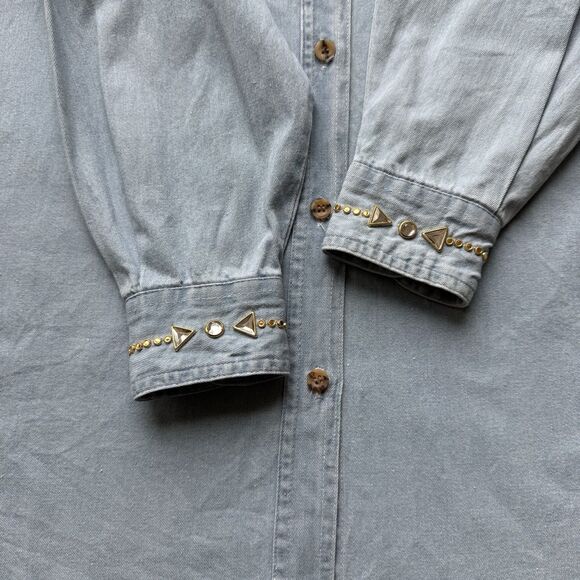 VTG 80s Clodia Dee Studded Rhinestone Denim Top Women’s Sz Medium Western Rodeo - Picture 4 of 8